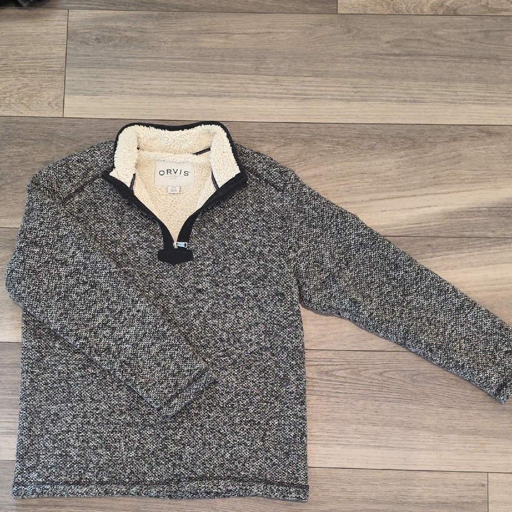Orvis Men's Gray and Cream Zip-Up Sweater